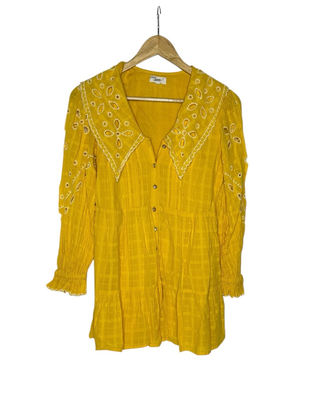 Anthropologie x RAHI Yellow Eyelete Long Sleeve Mini Shirtdress XS - Picture 3 of 13